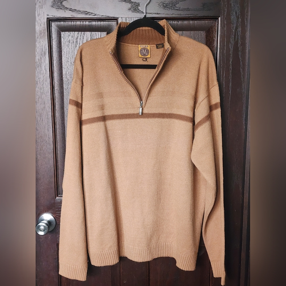 Maxini Men's XL Knitted Sweater Brown 1/4 Zipper With Camel Zip-Up Sweater